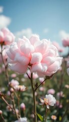 Fototapeta premium Airborne cotton candy bloom, resembling a fluffy cloud of pastel flowers, close-up, dreamy, whimsical