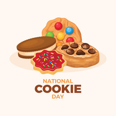 National Cookie Day poster vector illustration. Different types of cookies icon vector. Biscuits and tea cakes drawing. Template for background, banner, card. December 4. Important day