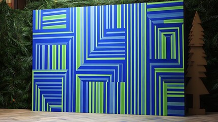 Fototapeta premium Abstract Geometric Blue Green Stripes Wall Art Modern Design
