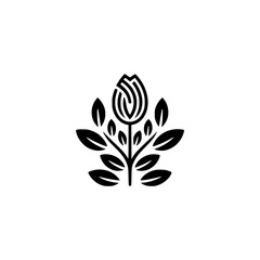 Minimalist Floral Emblem: Geometric Tulip with Leaves