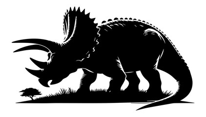 Black and white silhouette of a triceratops dinosaur on a white isolated background. Vector graphics. EPS.