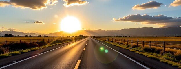 Obraz premium Sunset Highway Journey Across Plains of excellence in splendor beyond compare with grace in style