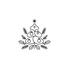 Minimalist Christmas Tree Line Art Illustration, Holiday Icon
