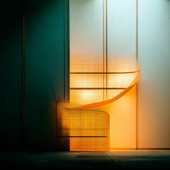 Abstract light design with orange grid against a teal background
