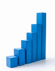 Blue 3D bar graph isolated on white background. Growing business, success and improvement.