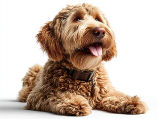 Fototapeta premium happy labradoodle with happy eyes and her tongue sticking out