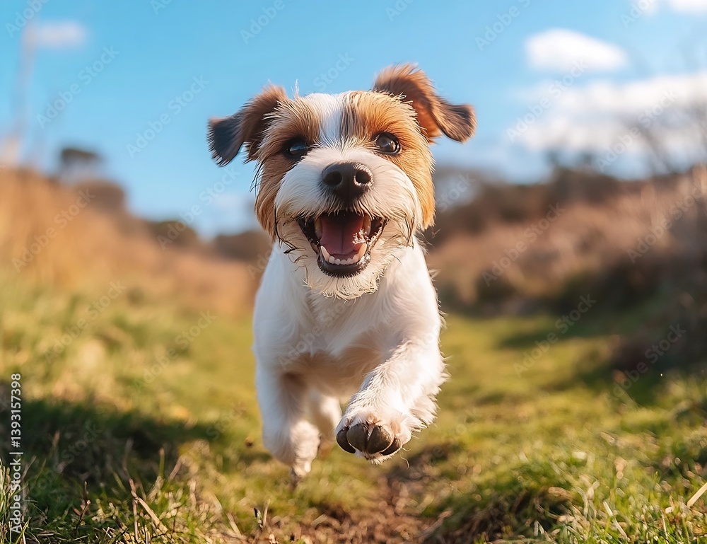 Aufkleber happy jack russell terrier running towards camera with energetic expression in sunny outdoor setting