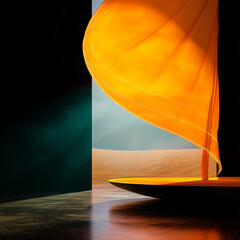 Orange sailboat against textured background