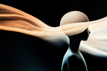 Abstract silhouette with flowing colors on black background