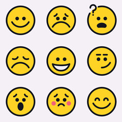 Flat Emoji Faces &ndash; Emotions Icon Set