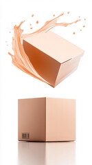 Box splashing liquid against a white background