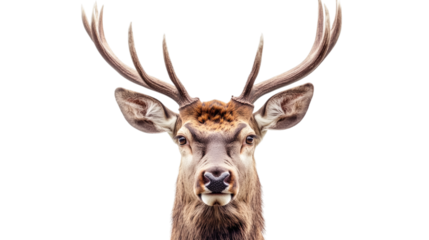 Red deer head with antlers isolated on white background
