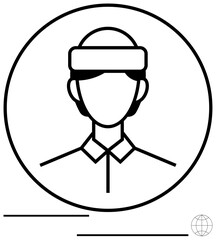 Obraz premium Person in virtual reality headset framed in circle. Ideal for technology, innovation, future, entertainment, gaming, digital transformation, creativity. Clean flat simple metaphor