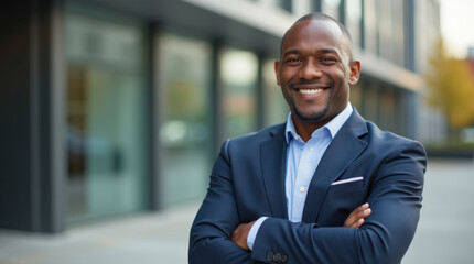 Fototapeta premium Confident businessman in stylish suit outdoors.