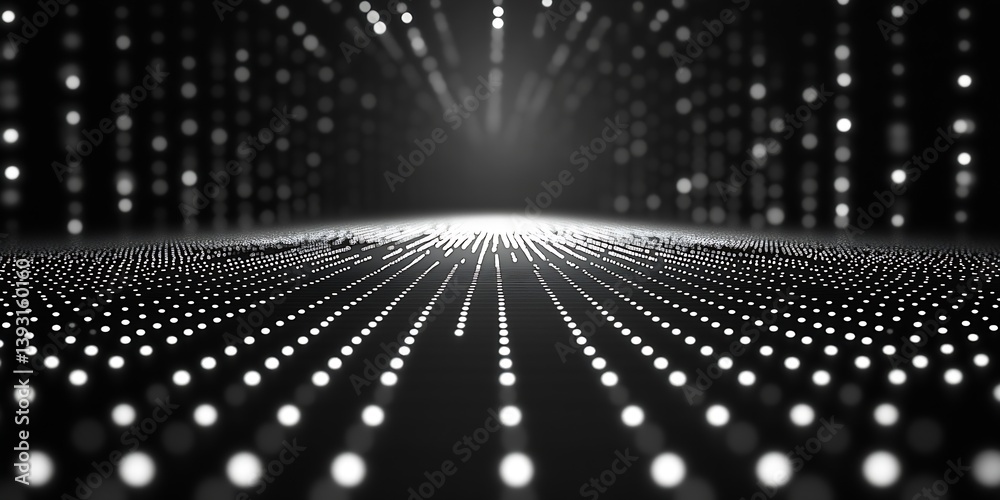 Fototapete Futuristic Black and White Abstract Light Tunnel Background with Dotted Lines and Glowing Effect for Technology and SciFi Concepts : Generative AI
