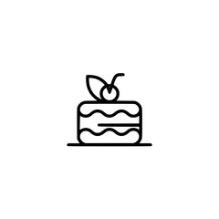 Minimalist Cake Icon: Cherry Topping on Sweet Dessert - Vector Outline