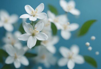 Fototapeta premium flowers ai blue jasmine bloom beautiful background generative white tea bunch spring macro creative mother's day design card summer garden flora fall tree branch colourful fragility bud closeup decor