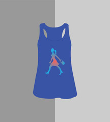 Blue Tank Top with Walking Woman Silhouette