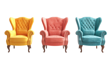 Set of decorative luxury designer armchairs isolated on white background
