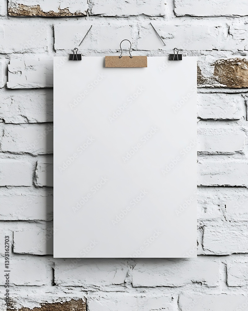 Aufkleber blank white poster mockup on rustic brick wall background perfect for presentations or graphic desig
