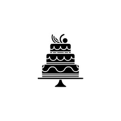 Black and White Tiered Cake Icon on Stand, Minimalist Design