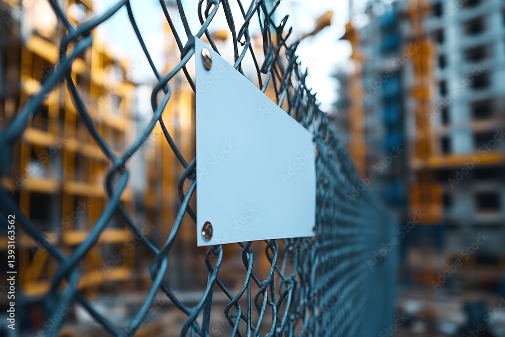 Aufkleber Blank Sign on Construction Site Fence Mockup for Advertisement or Warning on Development Area Building Progress : Generative AI