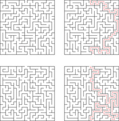 Maze Puzzle With Solution Path Shown In Four Square Variations Challenge