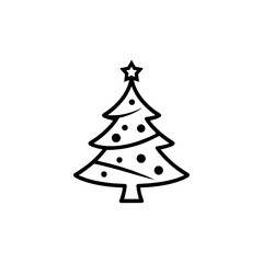 Minimalist Black Line Christmas Tree with Star Ornament on White Background