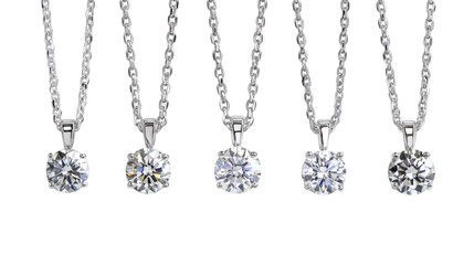 Set of expensive diamond solitaire pendant necklaces collection isolated on white background