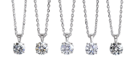 Set of expensive diamond solitaire pendant necklaces collection isolated on white background