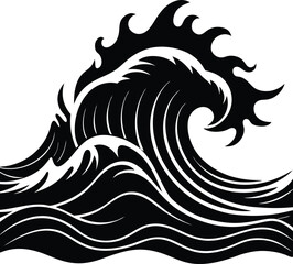 Stormy Waves Crashing Silhouette Vector | Ocean, Sea & Nature Elements Clipart