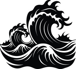 Stormy Waves Crashing Silhouette Vector | Ocean, Sea & Nature Elements Clipart