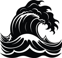 Stormy Waves Crashing Silhouette Vector | Ocean, Sea & Nature Elements Clipart