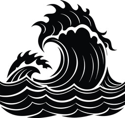 Stormy Waves Crashing Silhouette Vector | Ocean, Sea & Nature Elements Clipart