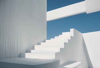 architecture minimal clear sunlight rooftop stairway sky blue shadow exterior white surface background modern building house construction minimalism deck cement wall bright architectural staircase