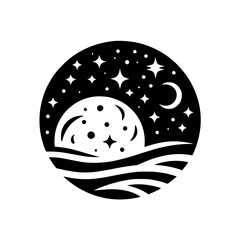 Celestial Silhouette: Moon, Stars, and Nightscape Design