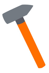 Claw hammer with orange handle, hand drawn flat vector illustration