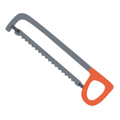 Hand hacksaw with red handle, hand drawn flat vector illustration