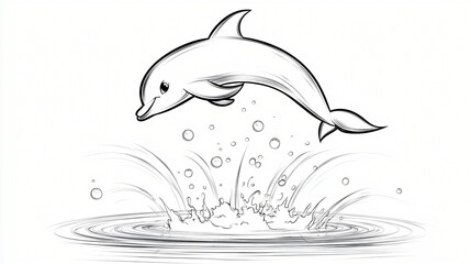 Fototapeta premium Leaping Dolphin Animation Exuberant Sea Creature in a Splash of Bubbles and Water Ripples of excellence.