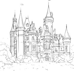 Obraz premium Chateau coloring book vector design, Chateau vector illustration