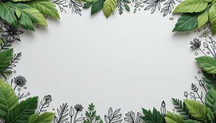Lush greenery border design nature inspired floral decoration clean background vibrant aesthetics artful presentation