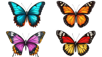 Set of realistic colorful bright tropical butterflies isolated on white background