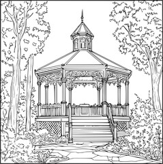 Fototapeta premium Park Pavillion coloring book vector design, Park Pavillion vector image