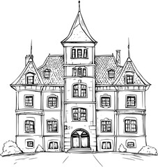 Obraz premium Residential institution coloring book vector design, Residential institution illustration art