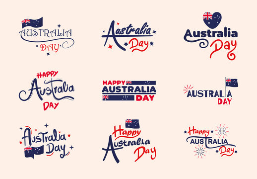 Blue And Red Patriotic Australia Celebration Icons Set