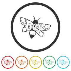  Bee letter logo. Set icons in color circle buttons