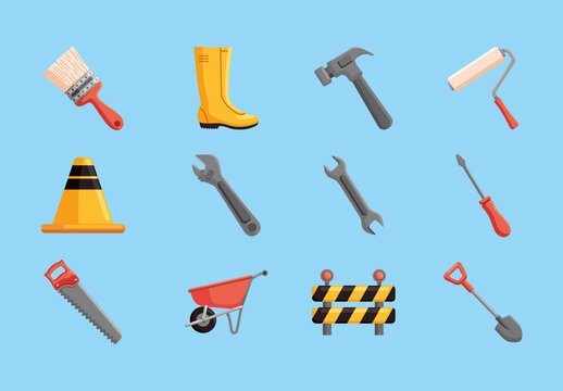 Colorful Industrial Construction Equipment Design Set