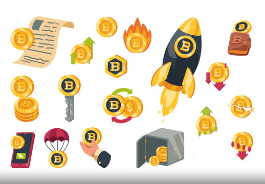 Colorful Cryptocurrency Digital Finance Elements Design Set