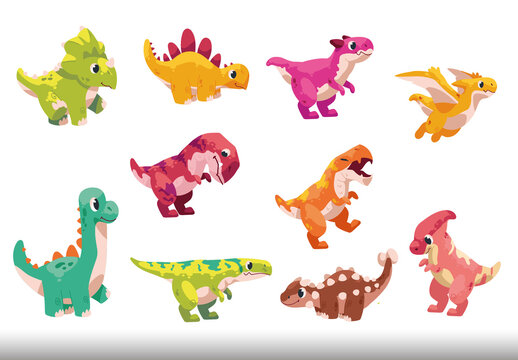 Orange And Green Funny Dinosaur Stickers Set