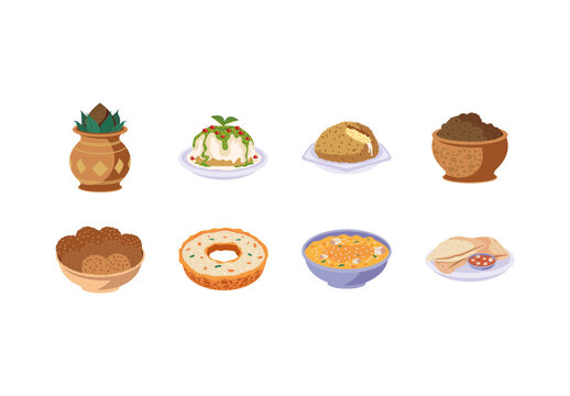 Brown And Beige Delicious Indian Traditional Food Stickers Set